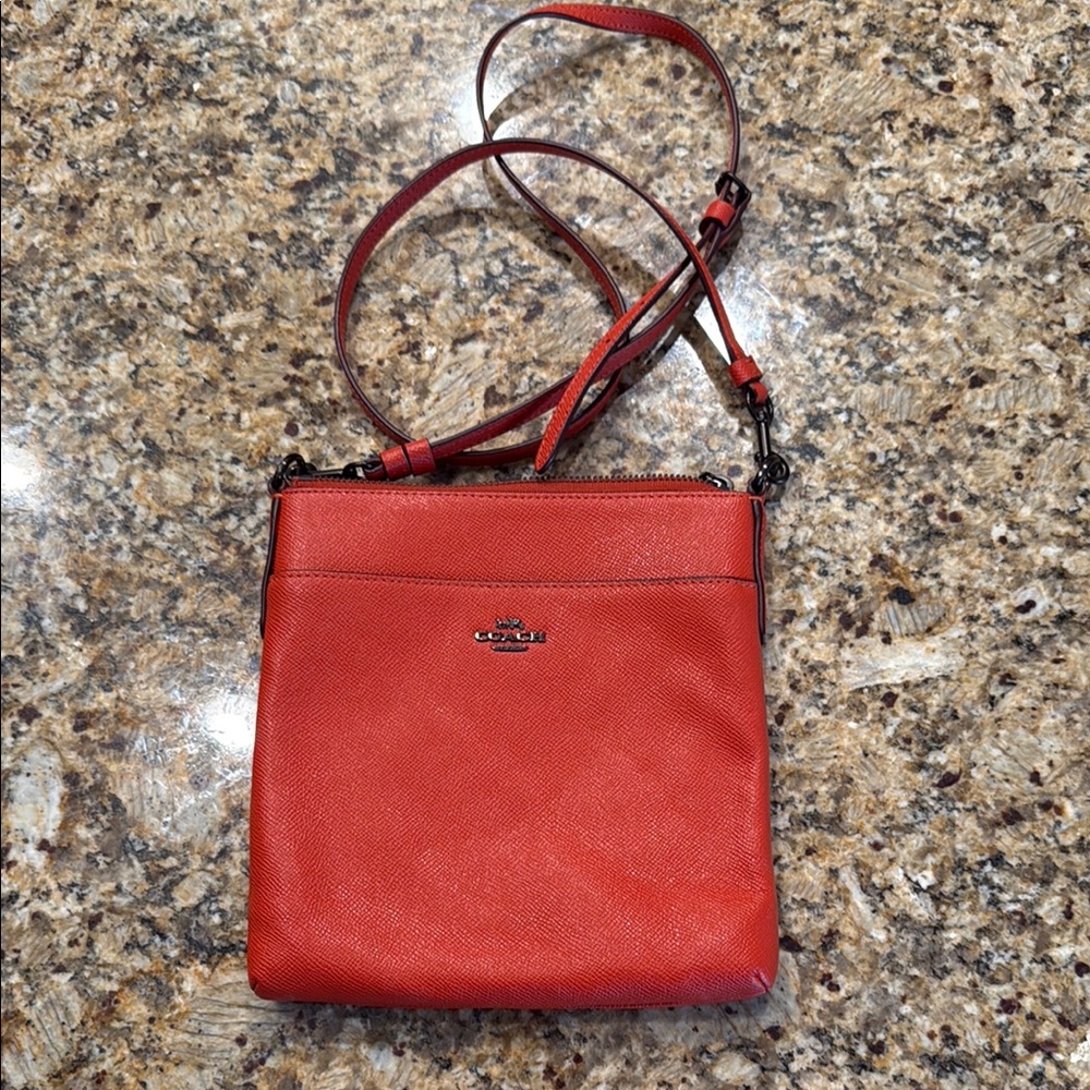Coach Red/Orange Pebbled Leather Messenger Crossbody Bag